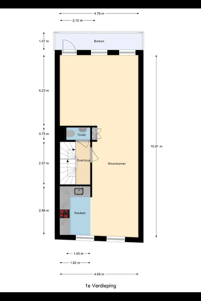 Plattegrond 2 van Philips Willemstraat 8A