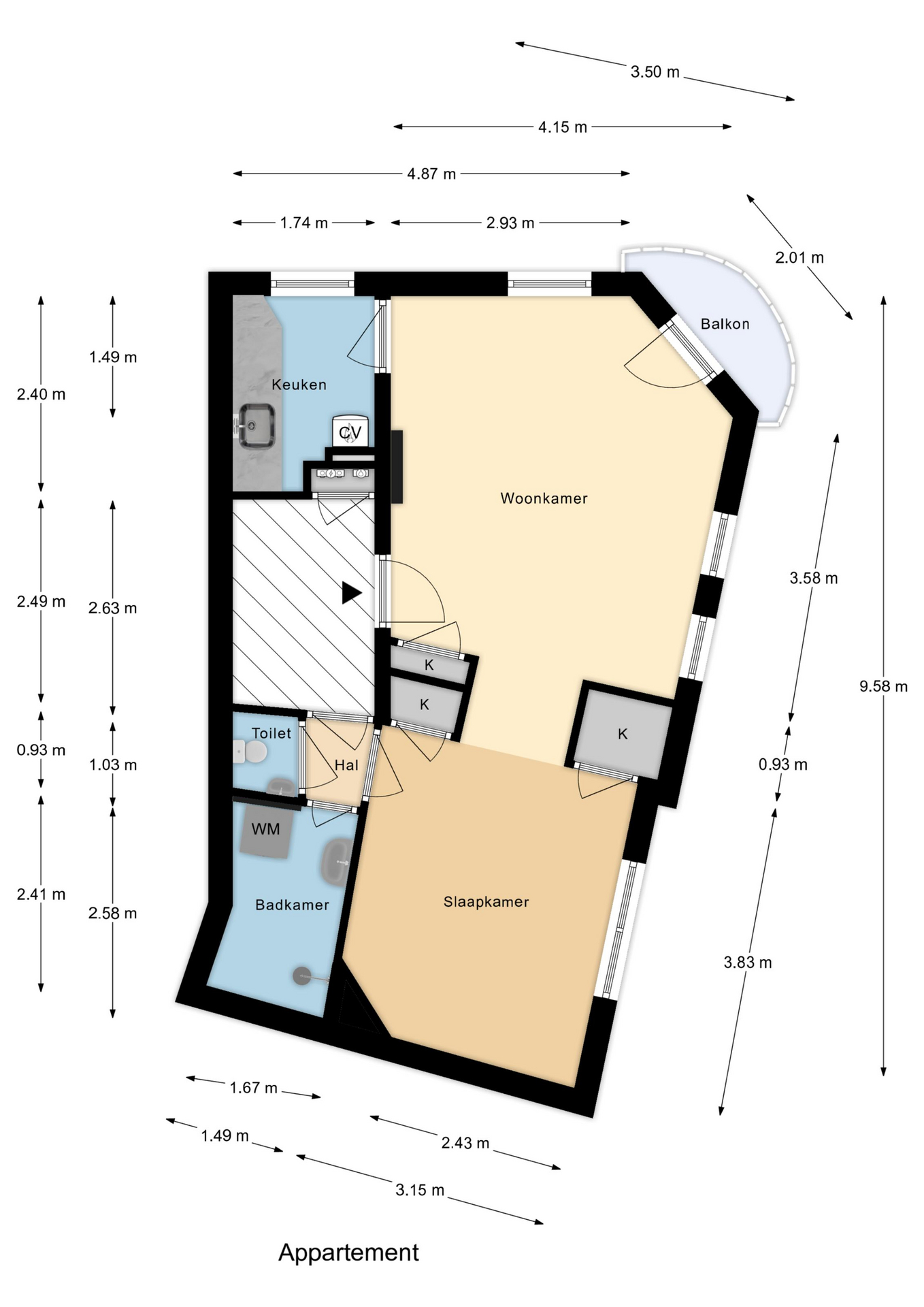 Plattegrond 1 van Slaghekstraat 77A 03