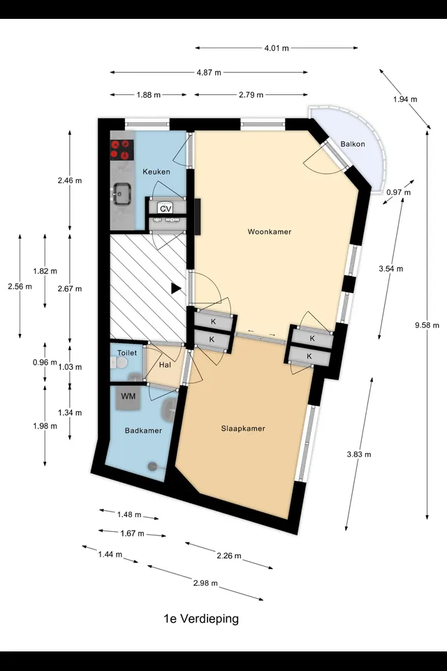 Plattegrond 1 van Slaghekstraat 77A 01