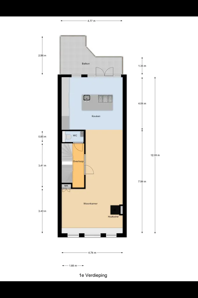 Plattegrond 2 van Philips Willemstraat 41B