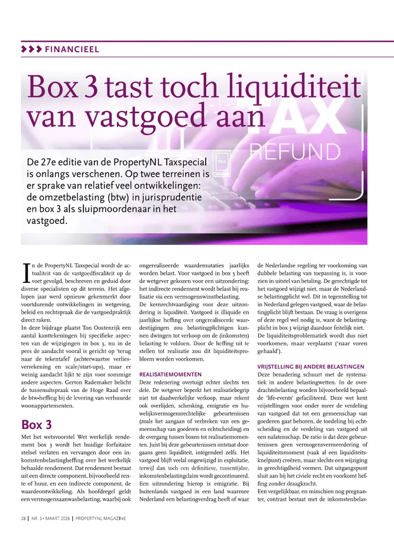 Box 3 tast toch liquiditeit van vastgoed aan