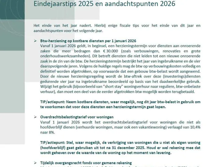 Eindejaarstips 2025 en aandachtspunten 2026