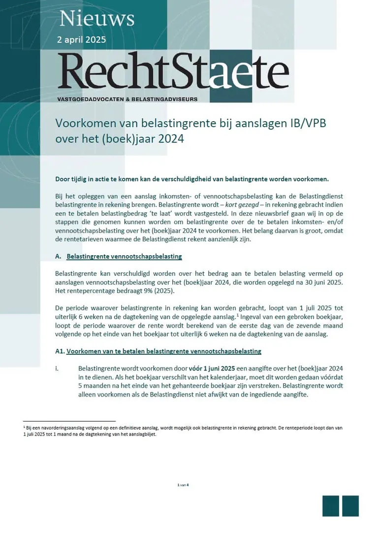 Voorkomen van belastingrente bij aanslagen IB/VPB over het (boek)jaar 2024