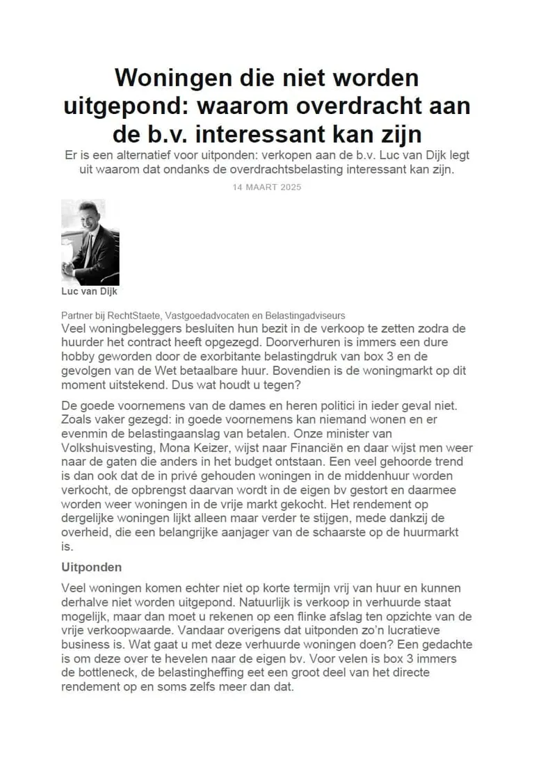 Woningen die niet worden uitgepond: waarom overdracht aan de b.v. interessant kan zijn