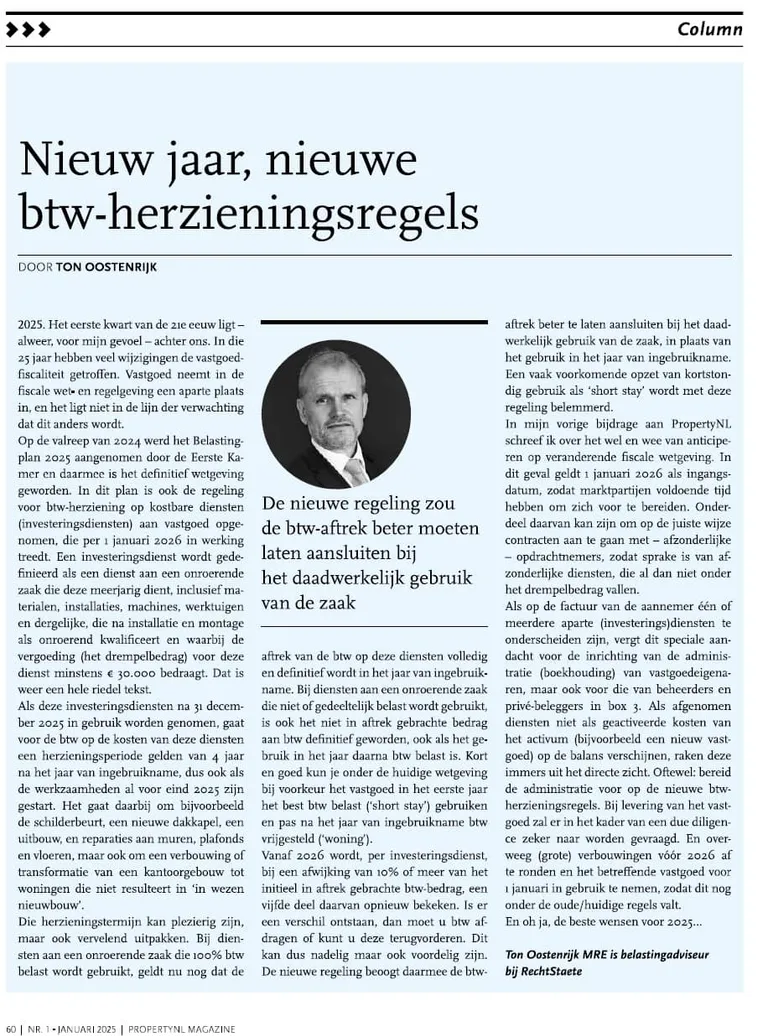 Nieuw jaar, nieuwe btw-herzieningsregels