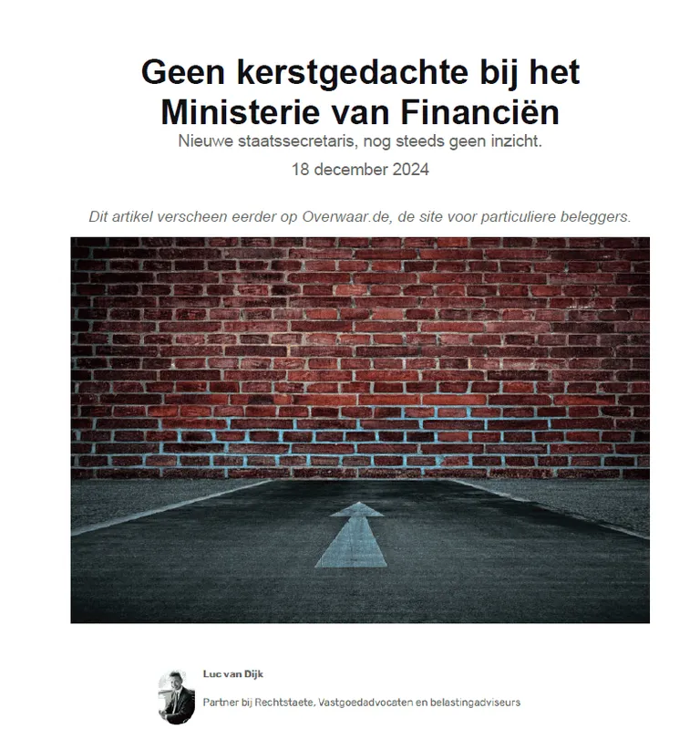 Geen kerstgedachte bij het Ministerie van Financiën