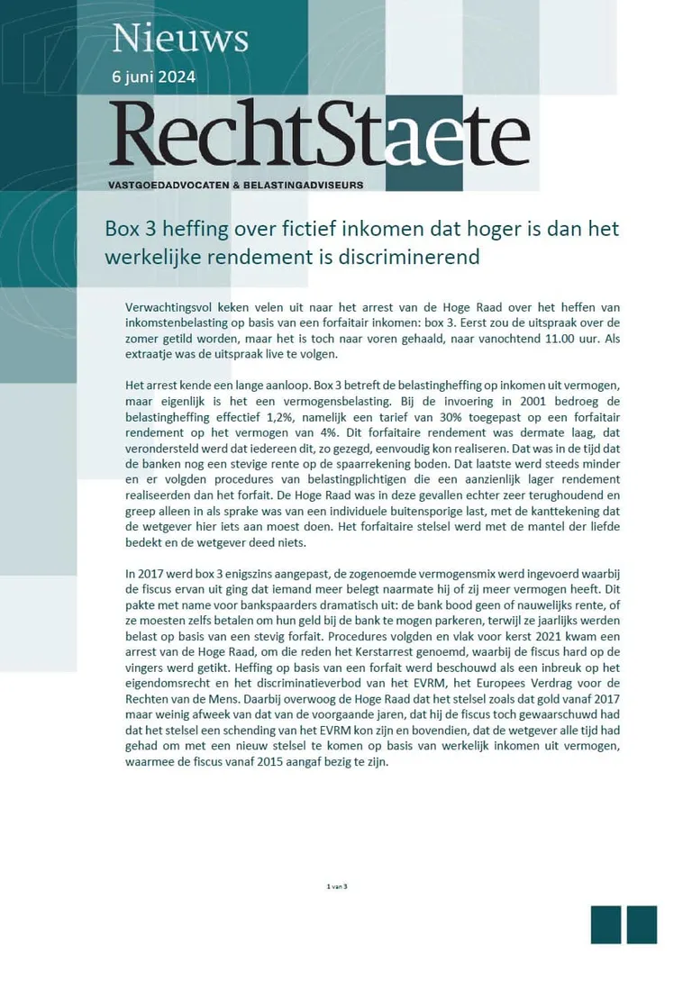 Box 3 heffing over fictief inkomen dat hoger is dan het werkelijke rendement is discriminerend