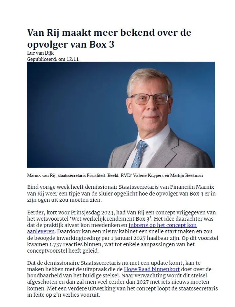 Van Rij maakt meer bekend over de opvolger van Box 3