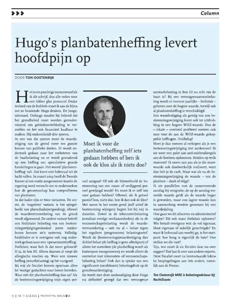 Hugo’s planbatenheffing levert hoofdpijn op