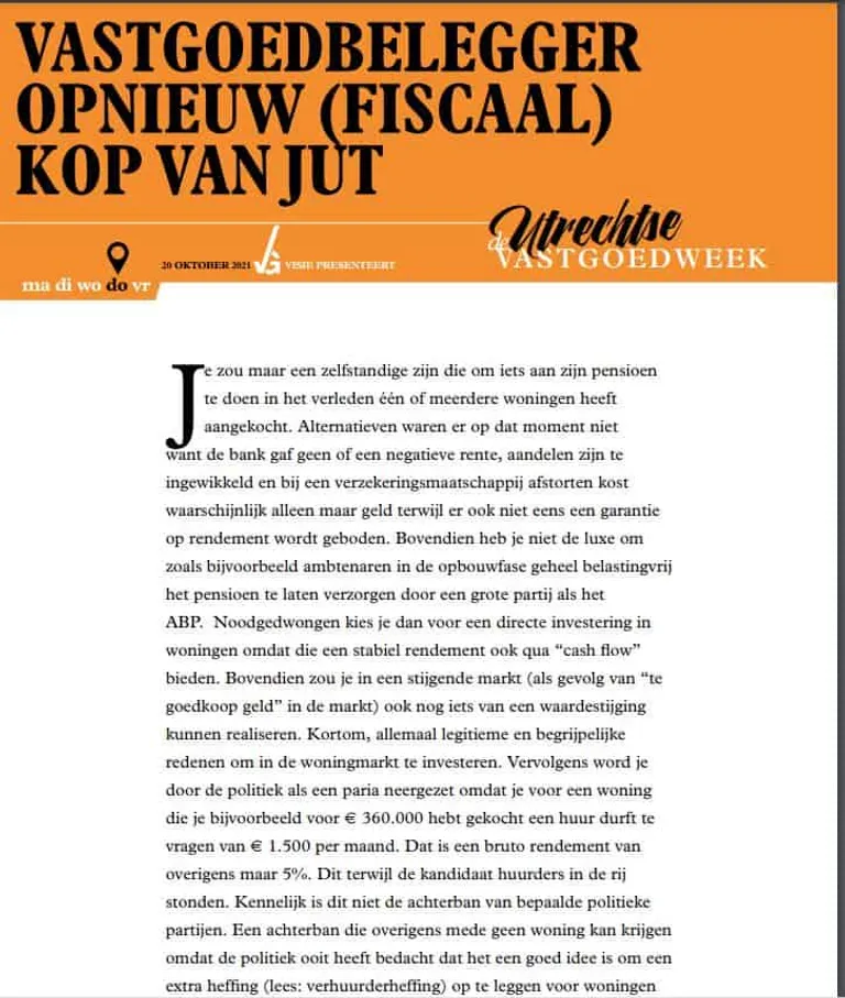 Vastgoedbelegger opnieuw (fiscaal) kop van jut