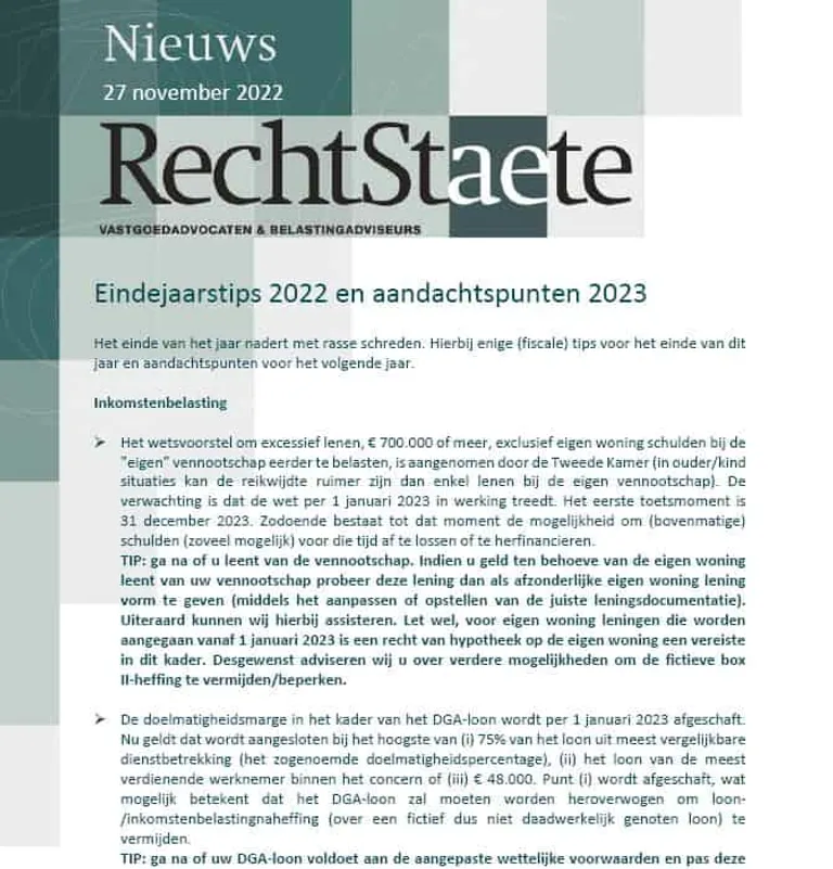 Eindejaarstips 2022 en aandachtspunten 2023