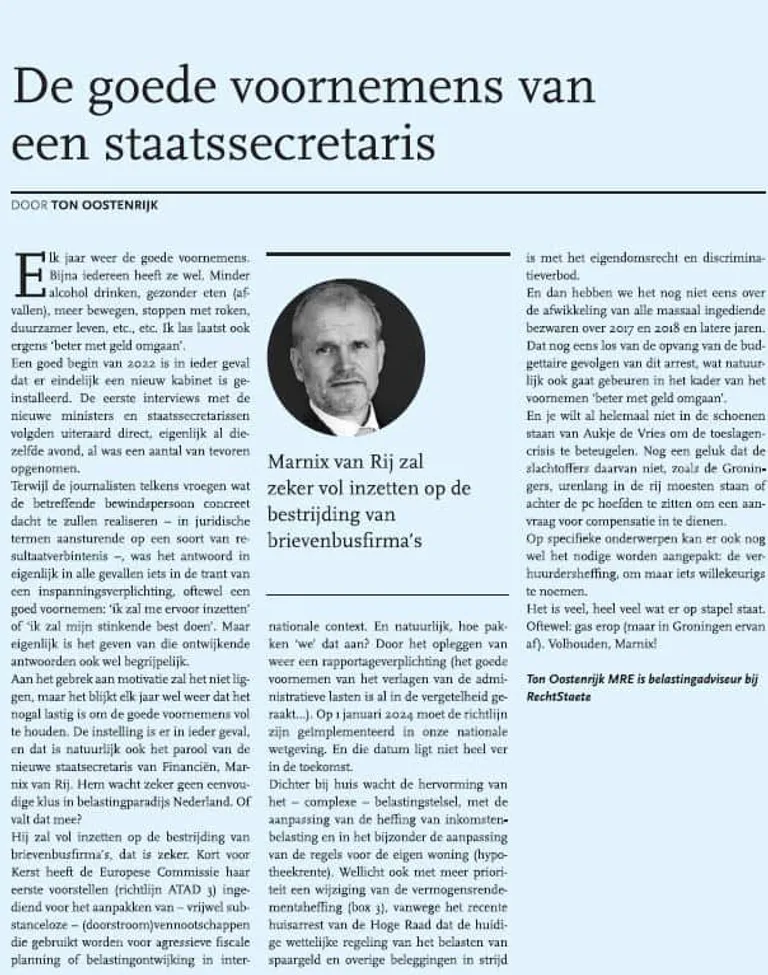 De goede voornemens van een staatssecretaris