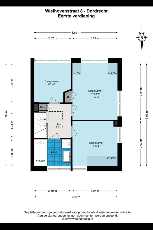 Plattegrond 3 van Wielhovenstraat 8
