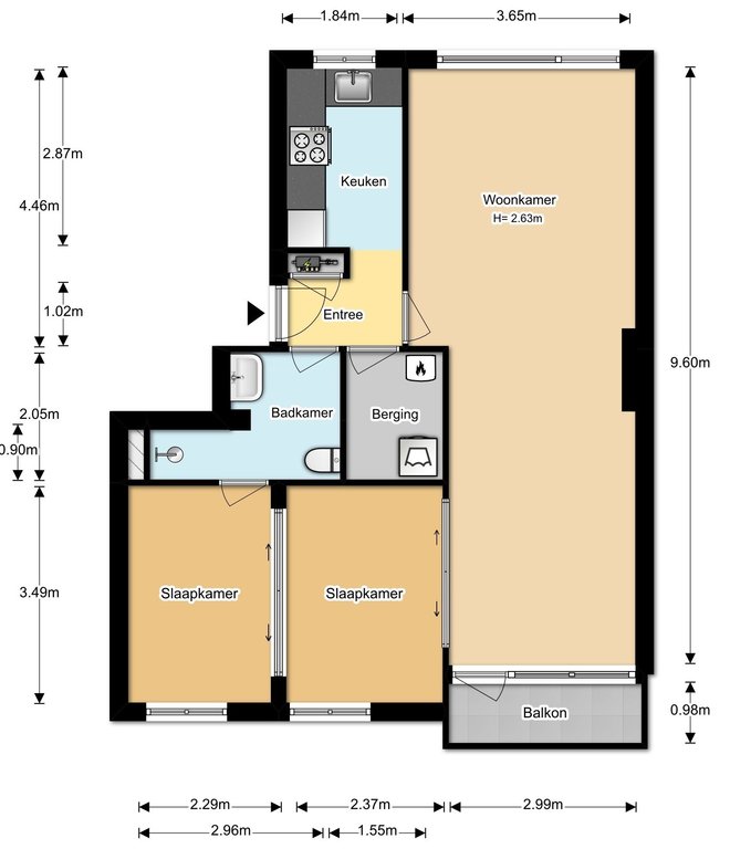 Plattegrond 1 van Schilderstraat 20D
