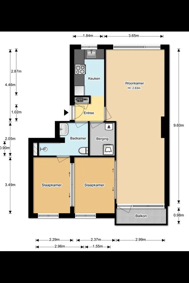 Plattegrond 1 van Schilderstraat 20D