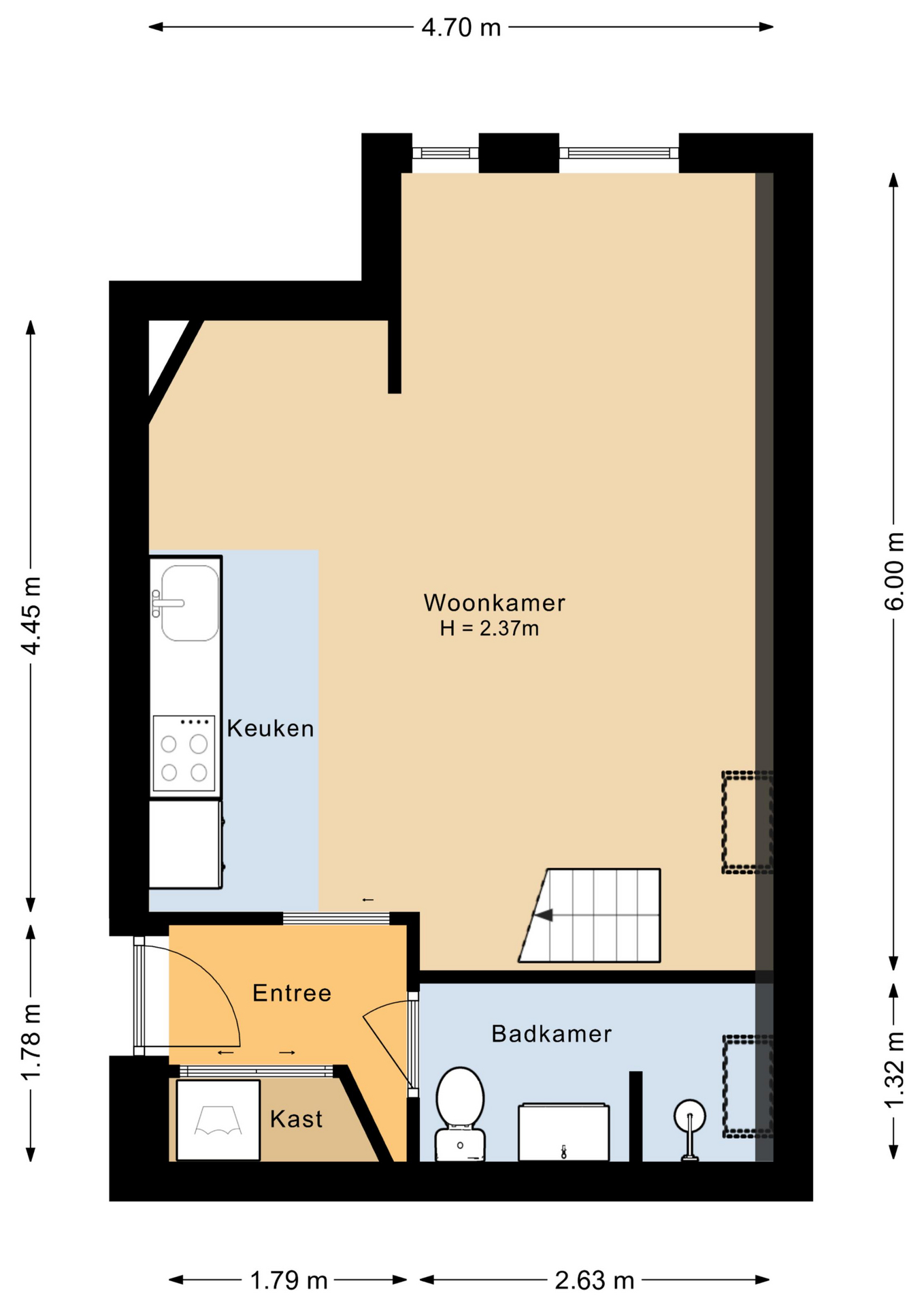Plattegrond 1 van Westerstraat 206h