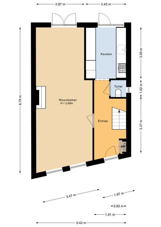 Plattegrond 1 van Hoogstraat 1