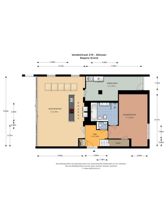Plattegrond 1 van Vondelstraat 27E