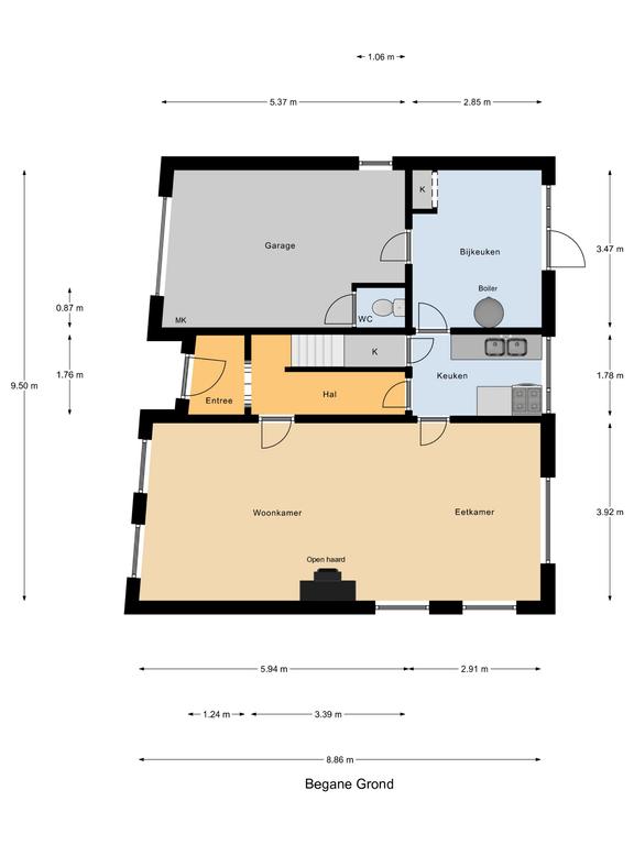 Plattegrond 1 van Korte Burgwal 9