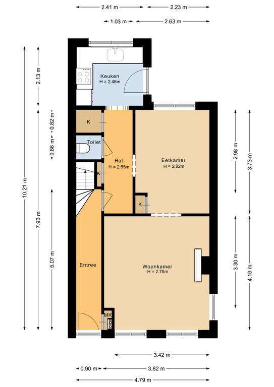 Plattegrond 1 van Donkerstraat 2