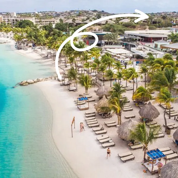 Aerial view of the coast with a location marker — Elisabeth Resort, Curaçao.