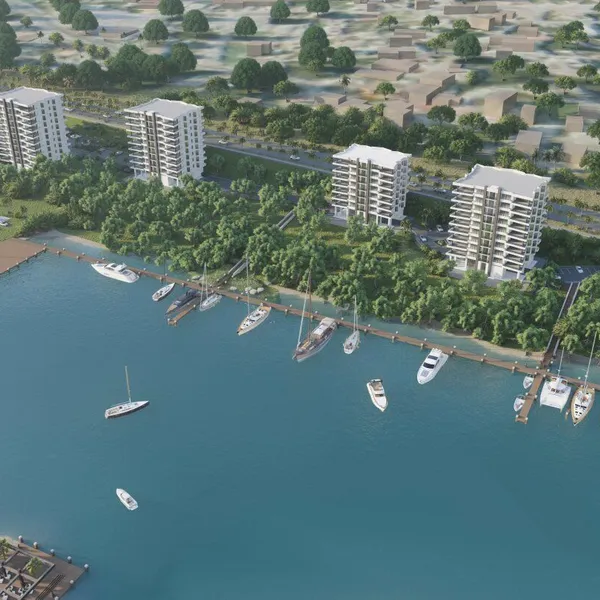 Aerial rendering of the resort and marina — The View Resort & Marina, Curaçao.
