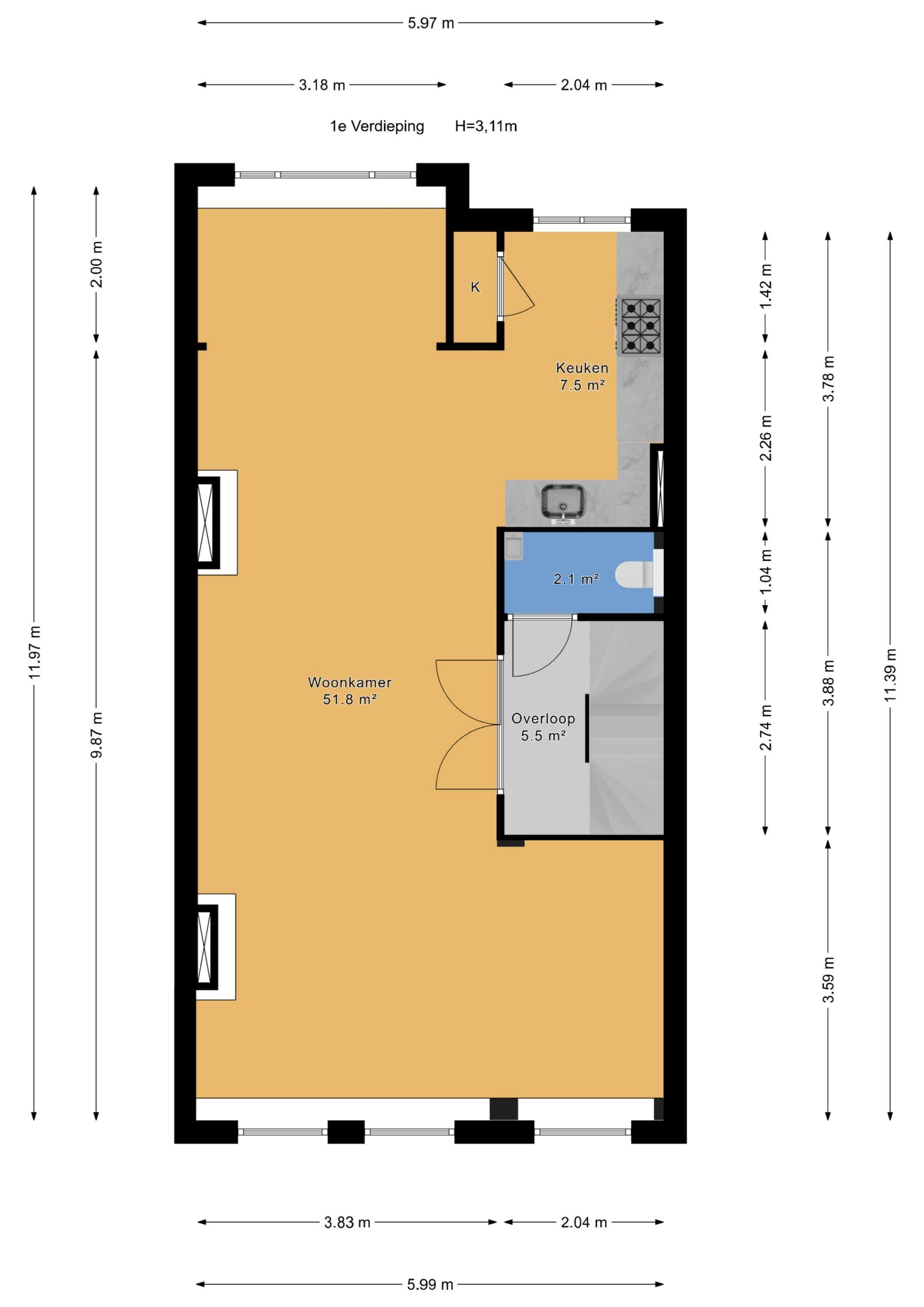 Plattegrond 1 van Copernicusstraat 124