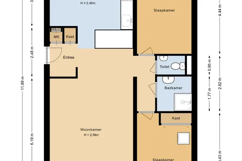 Plattegrond 1 van Amerongenstraat 2D6