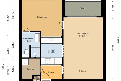 Plattegrond 1 van Lelystraat 2C22